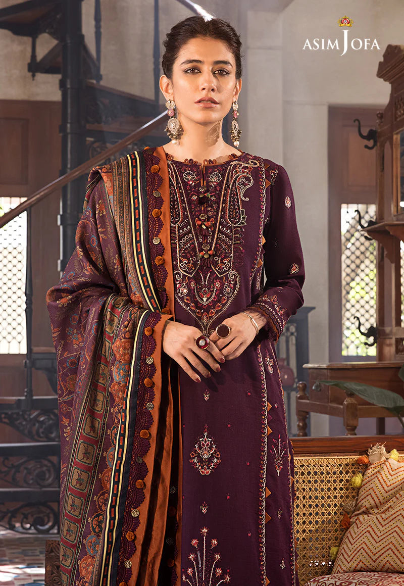 ASIM.JOFA-3PC LAWN EMBROIDERED SHIRT WITH MONARK PRINT DUPATTA AND TROUSER-UR-2567