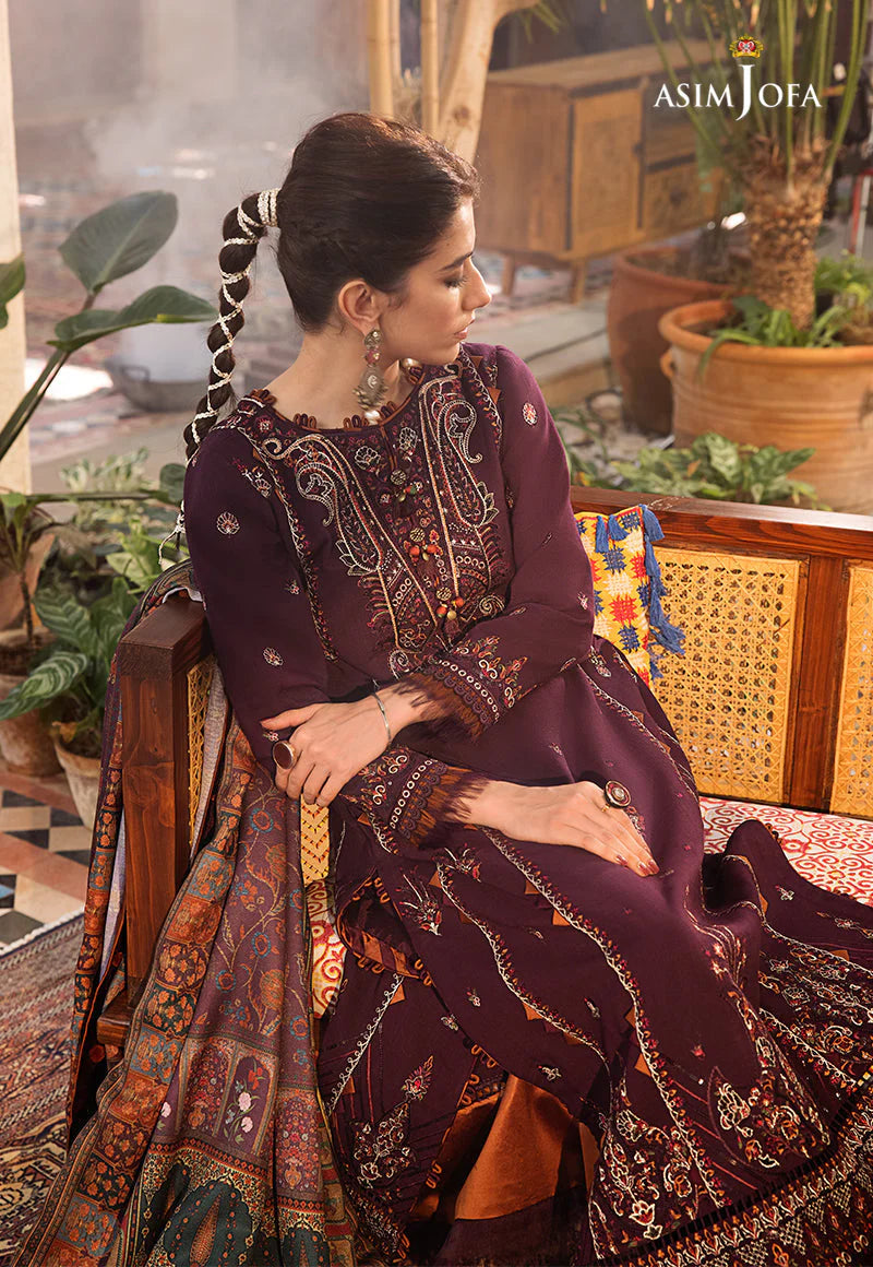 ASIM.JOFA-3PC LAWN EMBROIDERED SHIRT WITH MONARK PRINT DUPATTA AND TROUSER-UR-2567