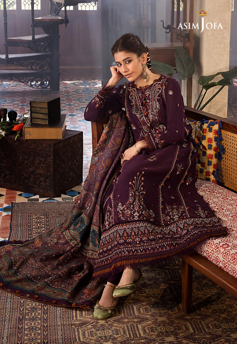 ASIM.JOFA-3PC LAWN EMBROIDERED SHIRT WITH MONARK PRINT DUPATTA AND TROUSER-UR-2567