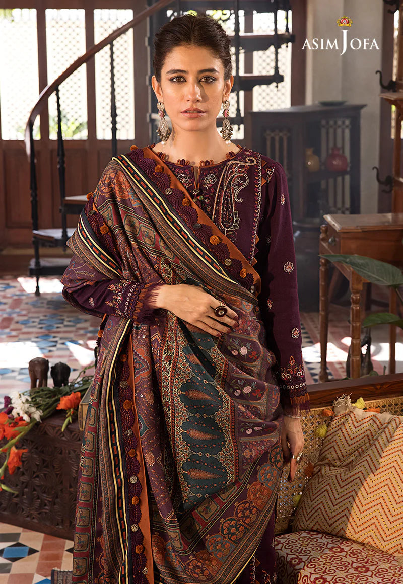 ASIM.JOFA-3PC LAWN EMBROIDERED SHIRT WITH MONARK PRINT DUPATTA AND TROUSER-UR-2567