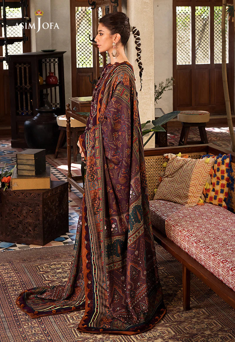 ASIM.JOFA-3PC LAWN EMBROIDERED SHIRT WITH MONARK PRINT DUPATTA AND TROUSER-UR-2567