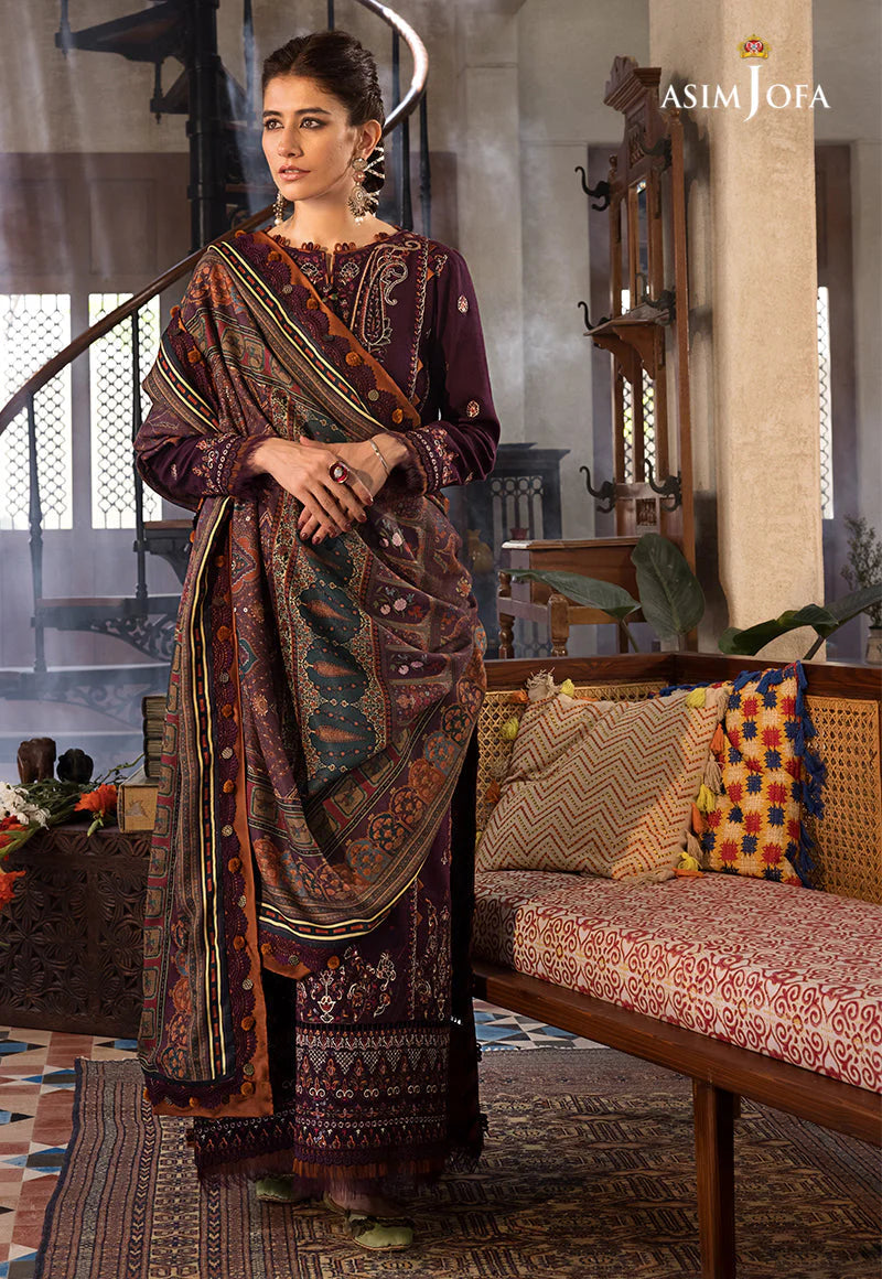 ASIM.JOFA-3PC LAWN EMBROIDERED SHIRT WITH MONARK PRINT DUPATTA AND TROUSER-UR-2567