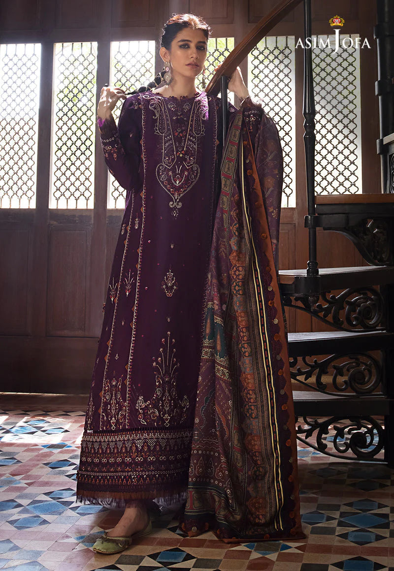 ASIM.JOFA-3PC LAWN EMBROIDERED SHIRT WITH MONARK PRINT DUPATTA AND TROUSER-UR-2567