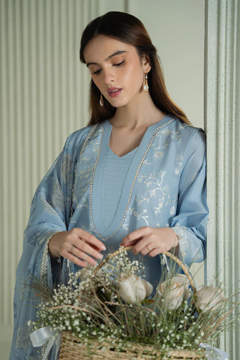 CROSS STITCH-3PC LAWN EMBROIDERED SHIRT WITH CHIFFON PRINTED DUPATTA AND TROUSER-UR-3548