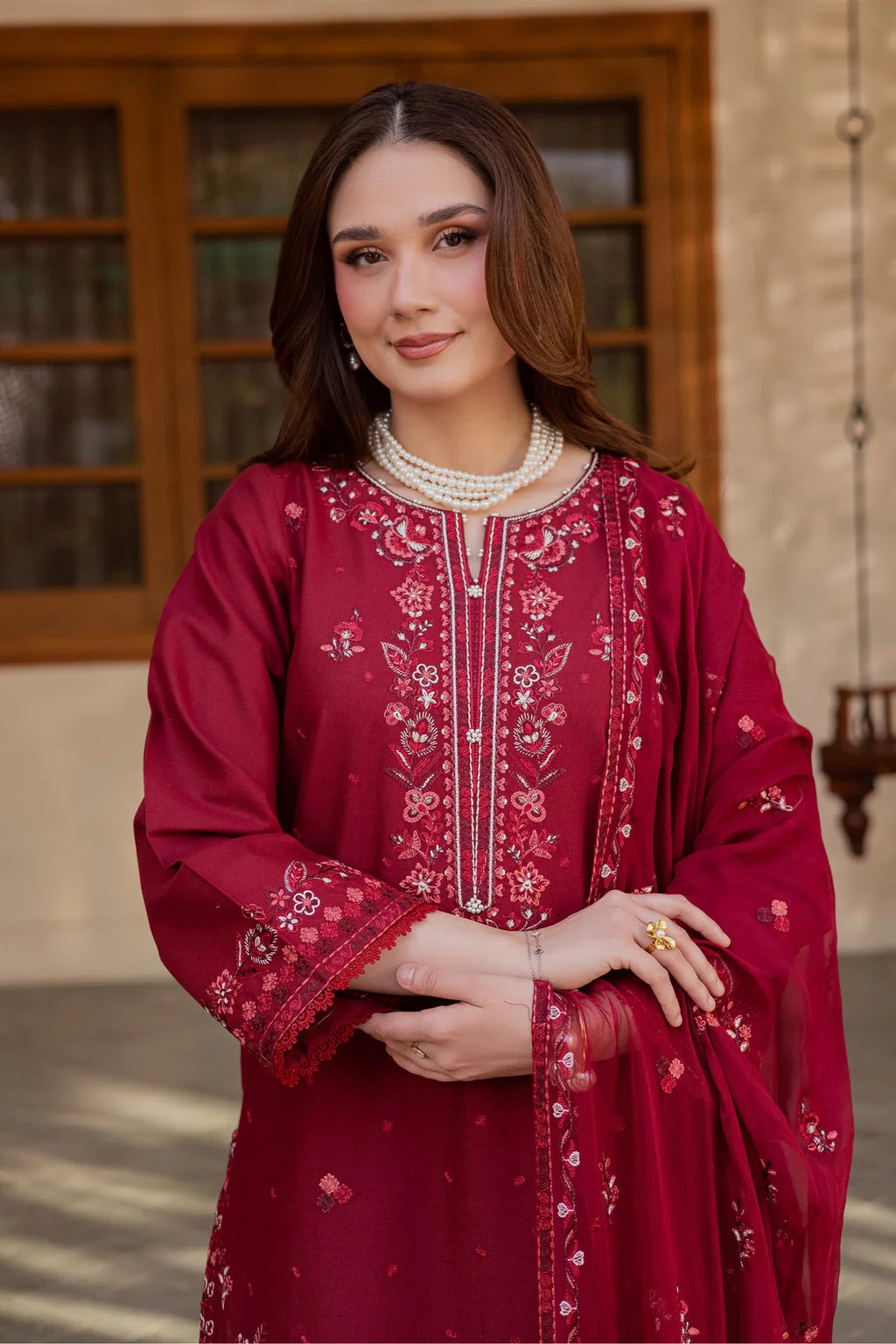 BATIK-3PC LAWN EMBROIDERED SHIRT WITH CHIFFON EMBROIDERED DUPATTA AND TROUSER-UR-4582