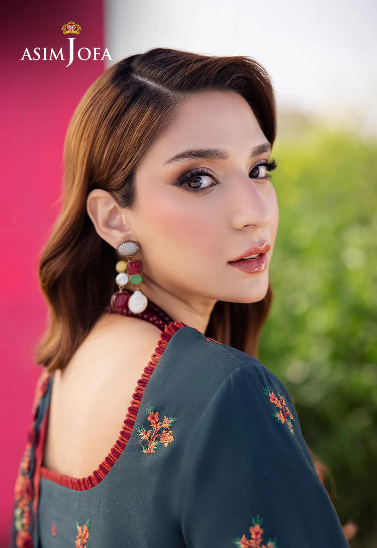 ASIM JOFA-3PC DHANAK EMBROIDERED SHIRT WITH DHANAK EMBROIDERED SHAWL AND TROUSER-UR-3854