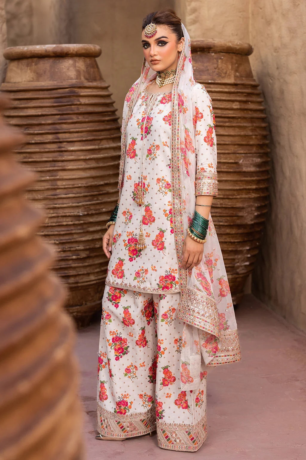 CHARIZMA-3PC SHAMOZE SILK PRINTED EMB SHIRT WITH SOFT SILK PRINTED EMB DUPATTA & EMB TROUSER-UR-2712