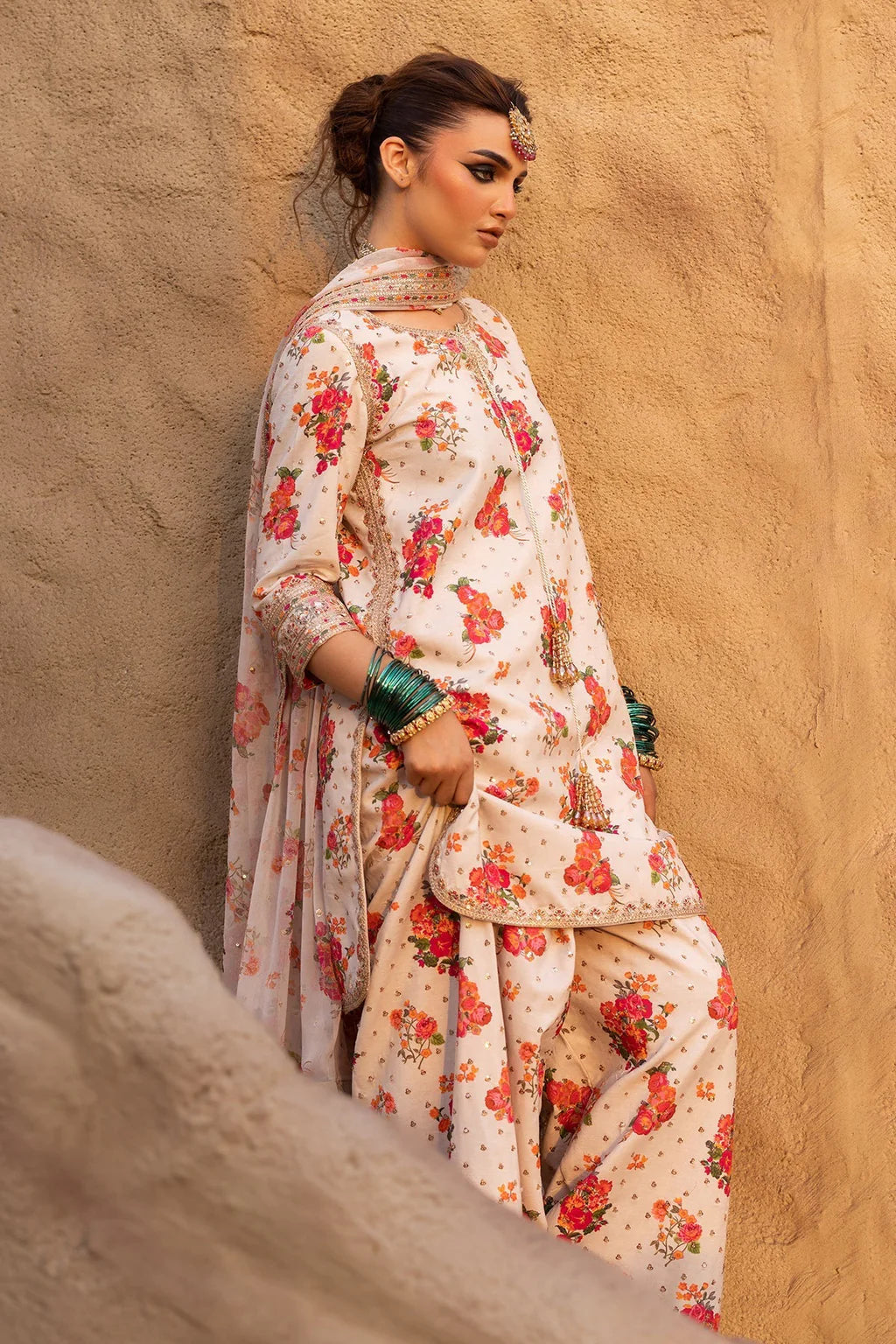 CHARIZMA-3PC SHAMOZE SILK PRINTED EMB SHIRT WITH SOFT SILK PRINTED EMB DUPATTA & EMB TROUSER-UR-2712