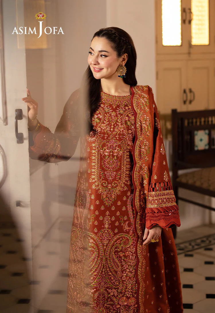 ASIM JOFA-3PC DHANAK SEQUIN EMBROIDERED SHIRT WITH DHANAK EMBROIDERED SHAWL AND TROUSER-UR-4084