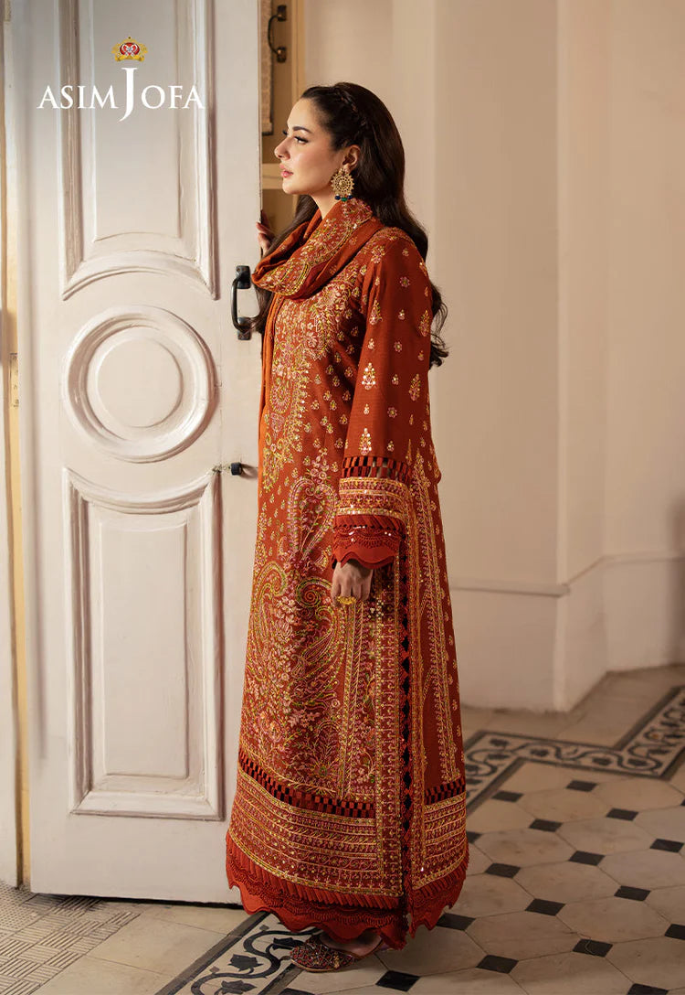 ASIM JOFA-3PC DHANAK SEQUIN EMBROIDERED SHIRT WITH DHANAK EMBROIDERED SHAWL AND TROUSER-UR-4084