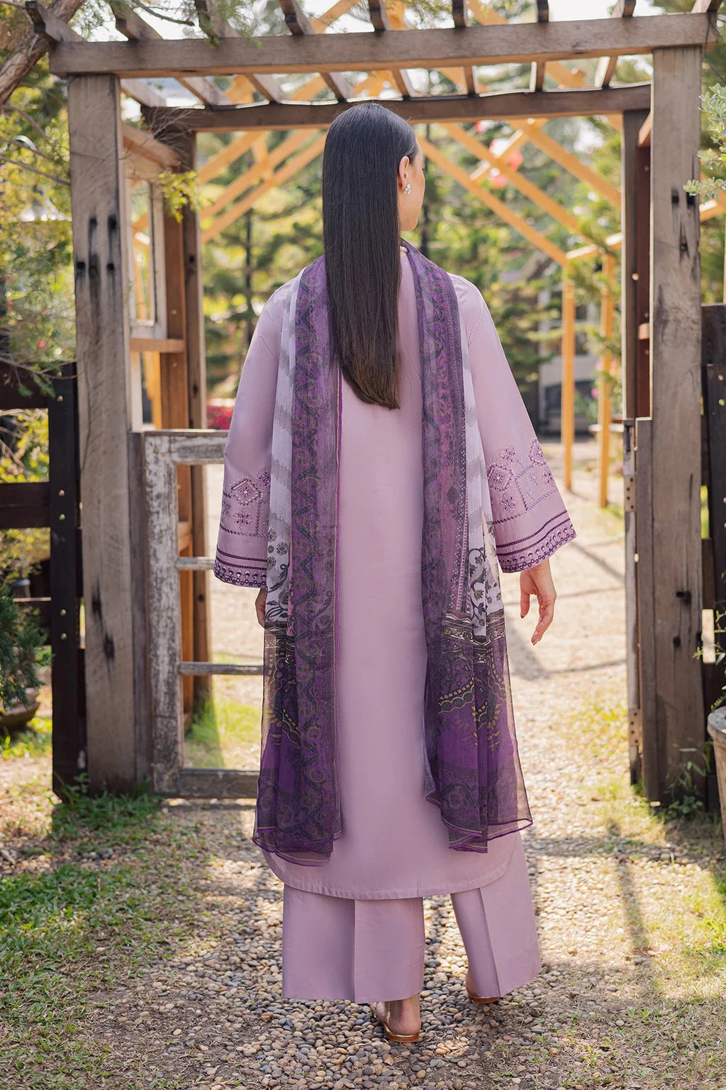 GARNET-3PIECE LAWN EMBROIDERED SHIRT WITH CHIFFON PRINTED DUPATTA AND TROUSER-UR-4591