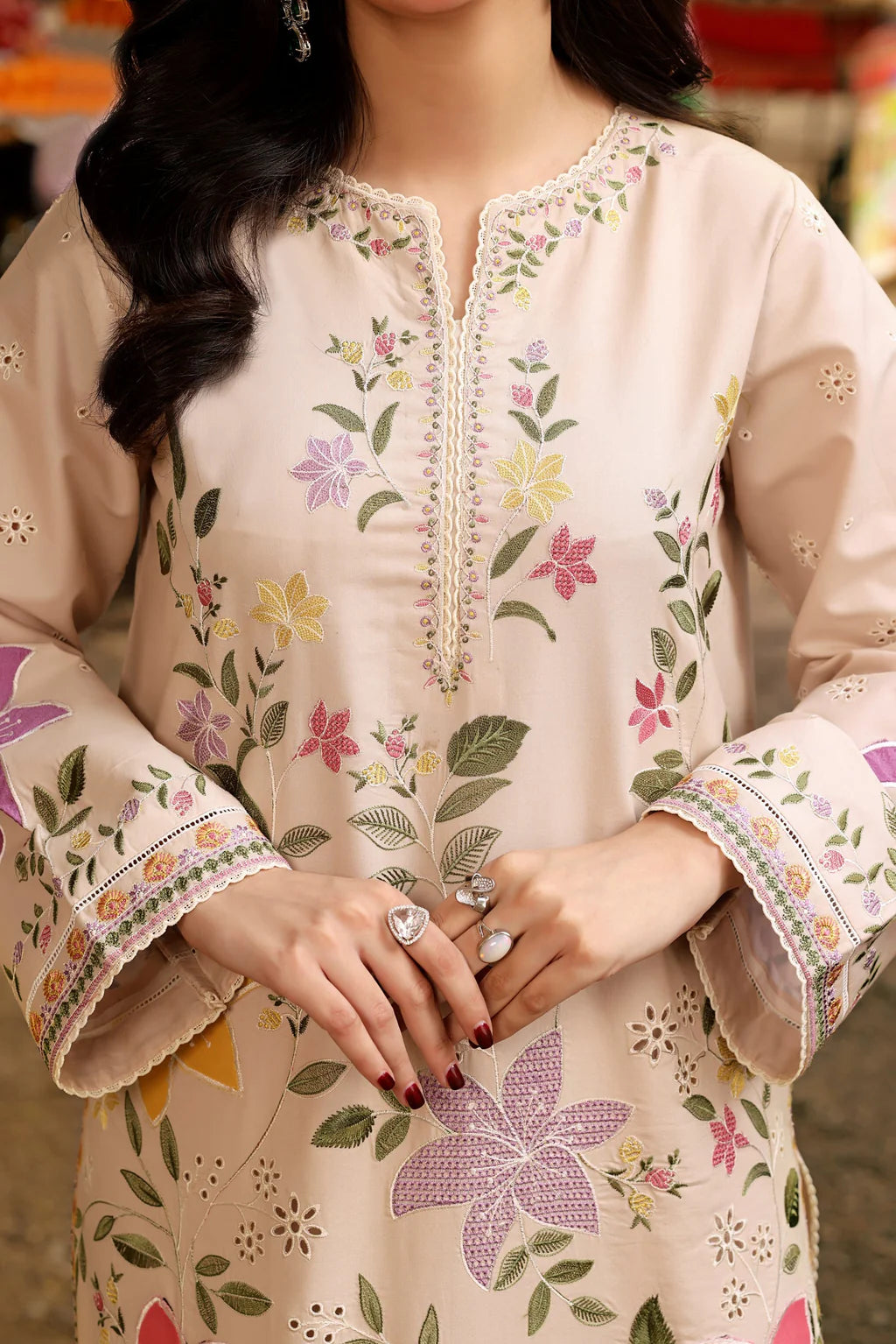 ANEELAS-3PC LAWN EMBROIDERED SHIRT WITH CHIFFON PRINTED DUPATTA & EMB TROUSER-UR-3667