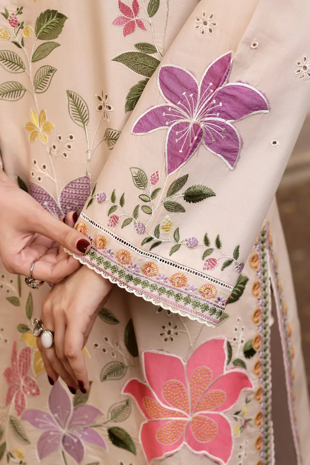 ANEELAS-3PC LAWN EMBROIDERED SHIRT WITH CHIFFON PRINTED DUPATTA & EMB TROUSER-UR-3667