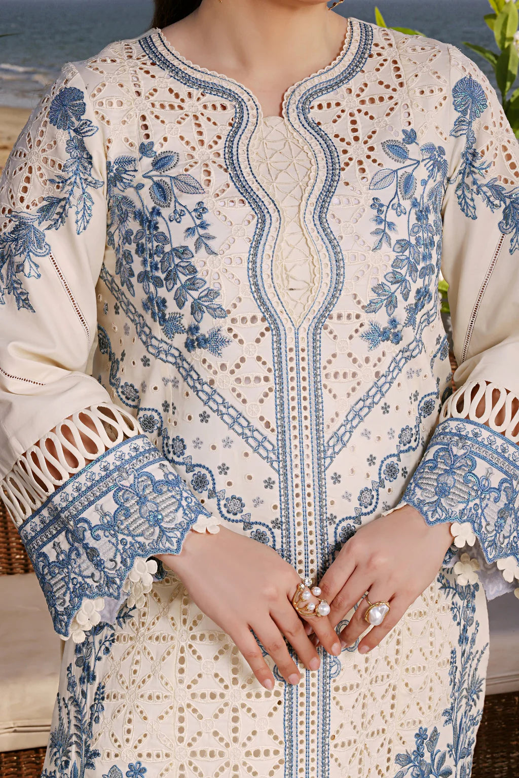 ANEELAS-3PC LAWN EMBROIDERED SHIRT WITH ORGANZA EMBROIDERED DUPATTA AND TROUSER-UR-4566