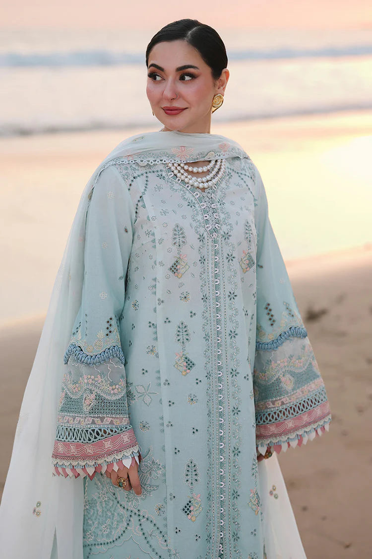 QALAMQAR-3PC LAWN CHIKANKAARI EMBROIDERED SHIRT WITH KHAADI NET EMBROIDERED DUPATTA AND TROUSER-UR-4144