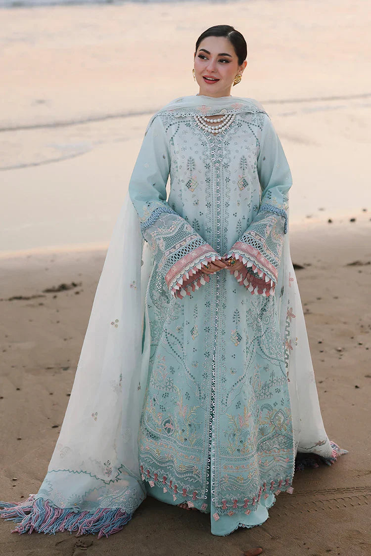 QALAMQAR-3PC LAWN CHIKANKAARI EMBROIDERED SHIRT WITH KHAADI NET EMBROIDERED DUPATTA AND TROUSER-UR-4144