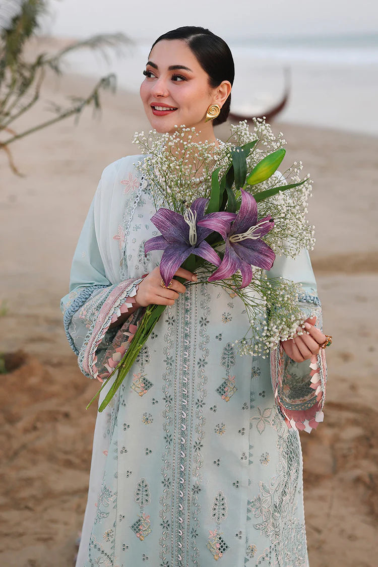 QALAMQAR-3PC LAWN CHIKANKAARI EMBROIDERED SHIRT WITH KHAADI NET EMBROIDERED DUPATTA AND TROUSER-UR-4144