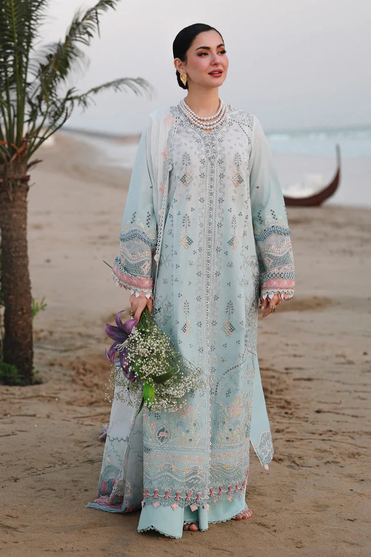 QALAMQAR-3PC LAWN CHIKANKAARI EMBROIDERED SHIRT WITH KHAADI NET EMBROIDERED DUPATTA AND TROUSER-UR-4144