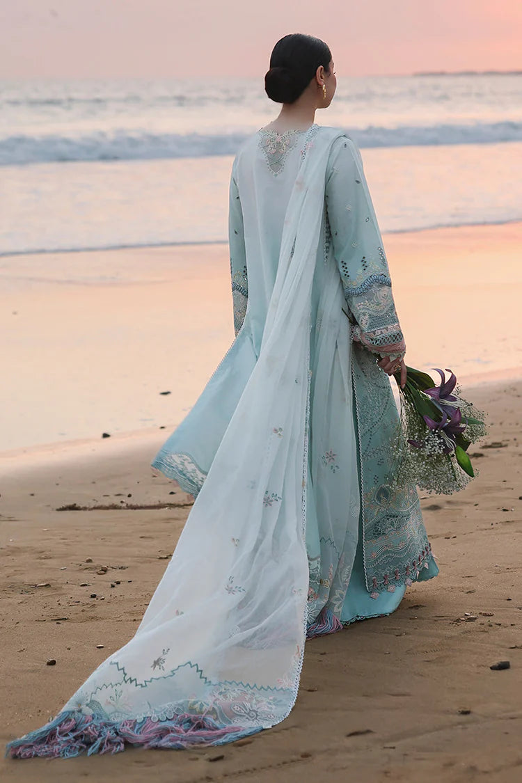 QALAMQAR-3PC LAWN CHIKANKAARI EMBROIDERED SHIRT WITH KHAADI NET EMBROIDERED DUPATTA AND TROUSER-UR-4144