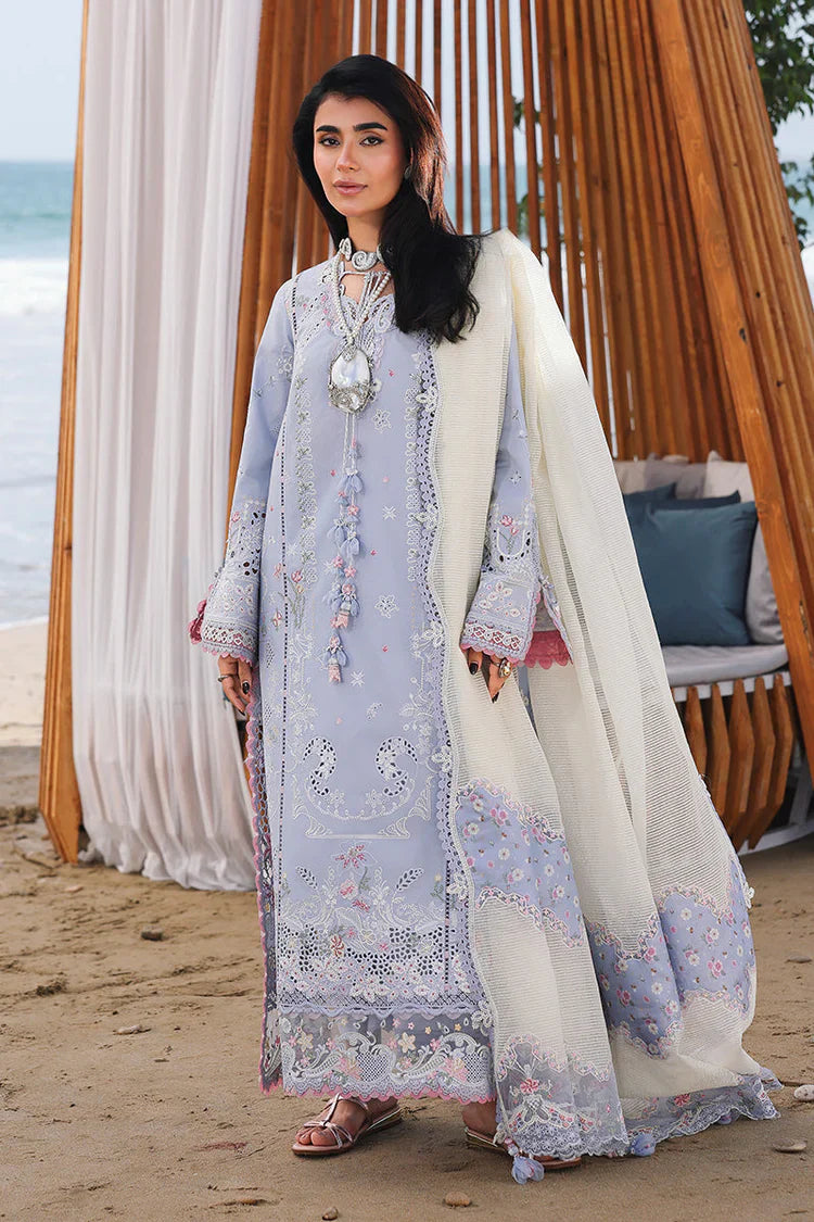 QALAMQAR-3PC LAWN CHIKANKAARI EMBROIDERED SHIRT WITH KHAADI NET EMBROIDERED DUPATTA AND TROUSER-UR-4291