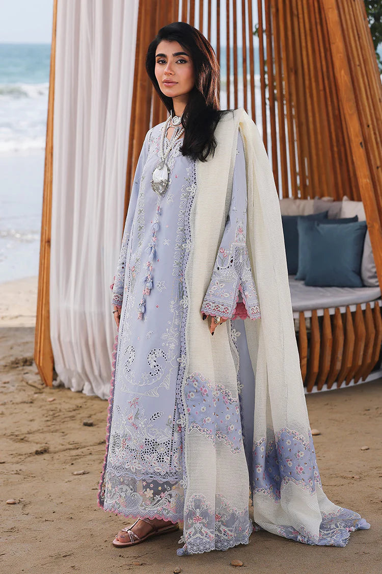 QALAMQAR-3PC LAWN CHIKANKAARI EMBROIDERED SHIRT WITH KHAADI NET EMBROIDERED DUPATTA AND TROUSER-UR-4291