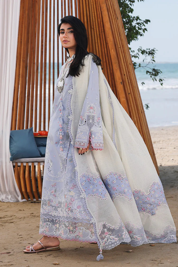 QALAMQAR-3PC LAWN CHIKANKAARI EMBROIDERED SHIRT WITH KHAADI NET EMBROIDERED DUPATTA AND TROUSER-UR-4291