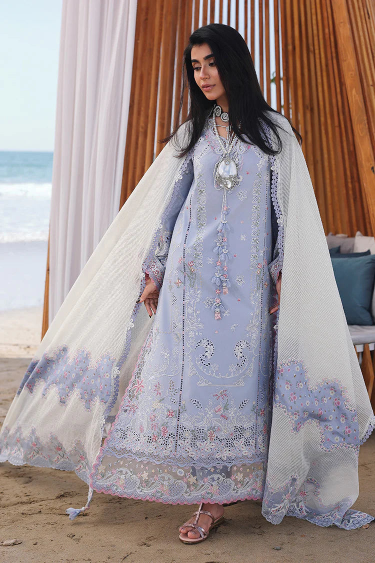 QALAMQAR-3PC LAWN CHIKANKAARI EMBROIDERED SHIRT WITH KHAADI NET EMBROIDERED DUPATTA AND TROUSER-UR-4291
