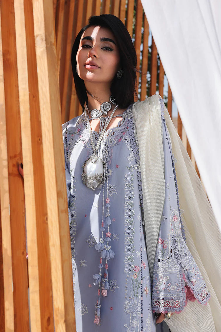 QALAMQAR-3PC LAWN CHIKANKAARI EMBROIDERED SHIRT WITH KHAADI NET EMBROIDERED DUPATTA AND TROUSER-UR-4291