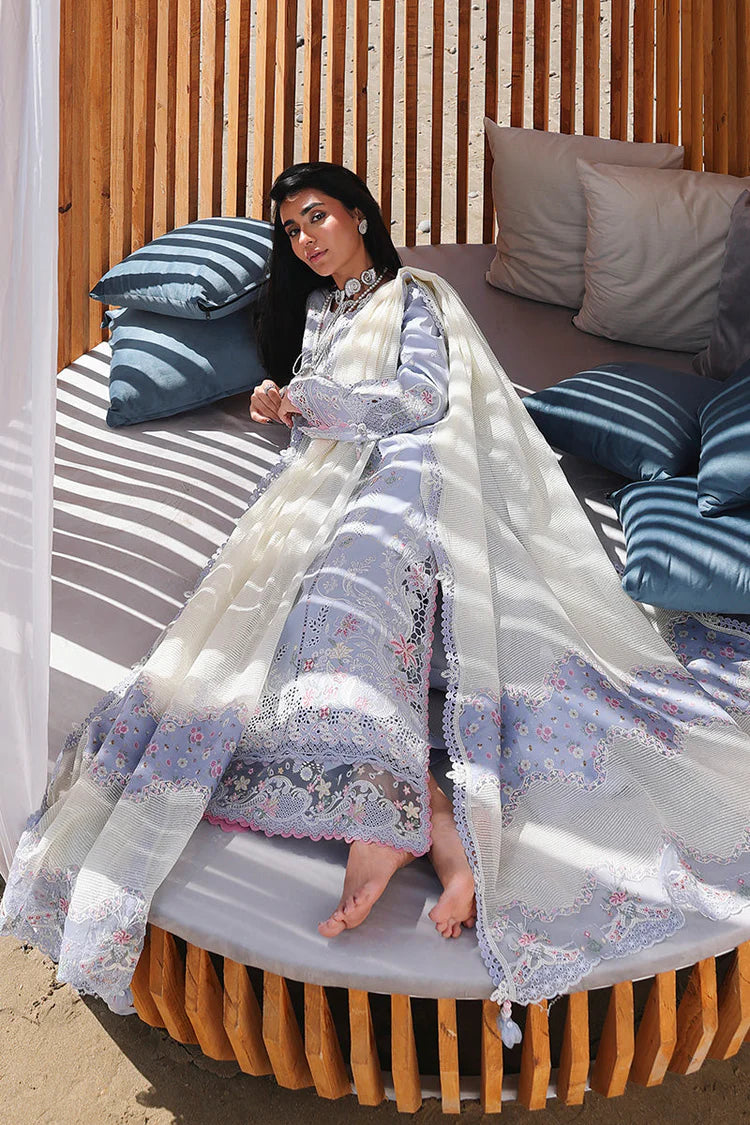 QALAMQAR-3PC LAWN CHIKANKAARI EMBROIDERED SHIRT WITH KHAADI NET EMBROIDERED DUPATTA AND TROUSER-UR-4291