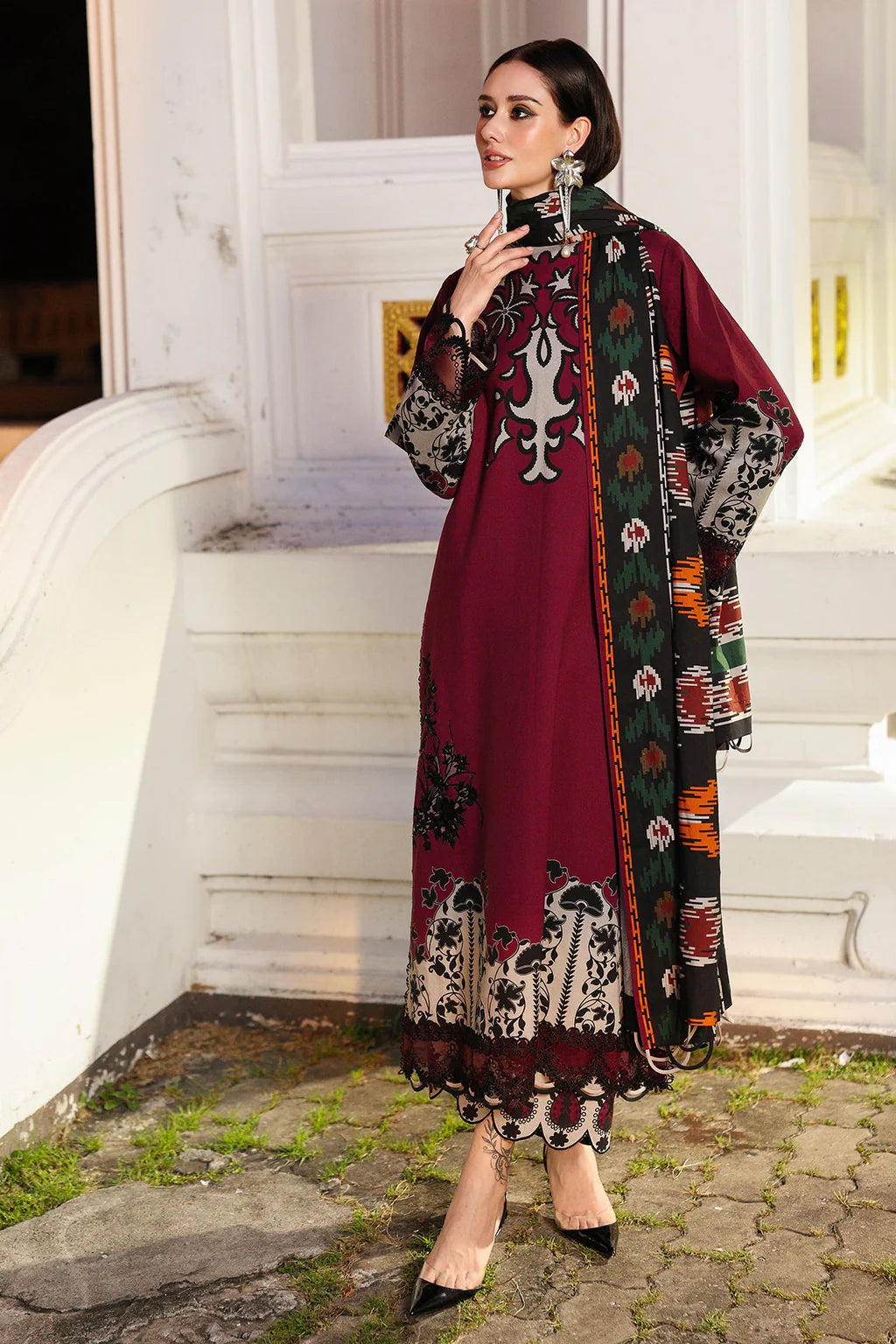 CHARIZMA-3PC KHADDAR PRINTED SHIRT WITH KHADDAR PRINTED DUPATTA AND PRINT TROUSER-UR-1215