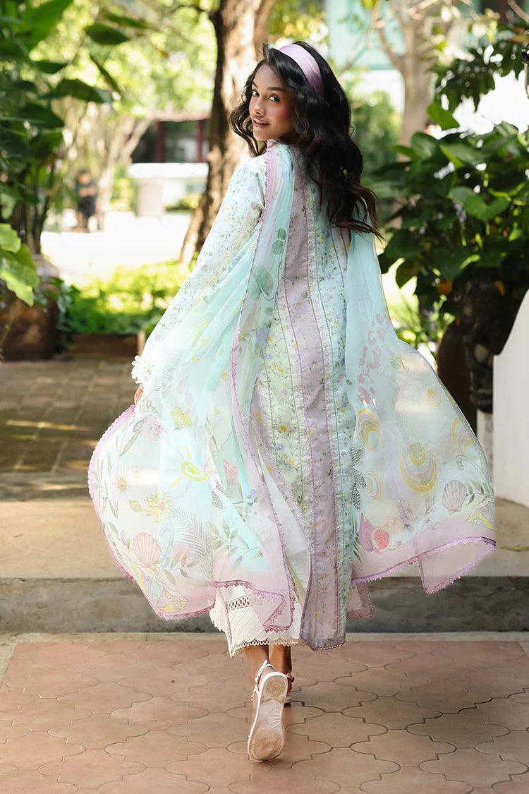 QALAMQAR-3PC LAWN PRINTED EMB SHIRT WITH SILK PRINTED DUPATTA AND TROUSER-UR-057