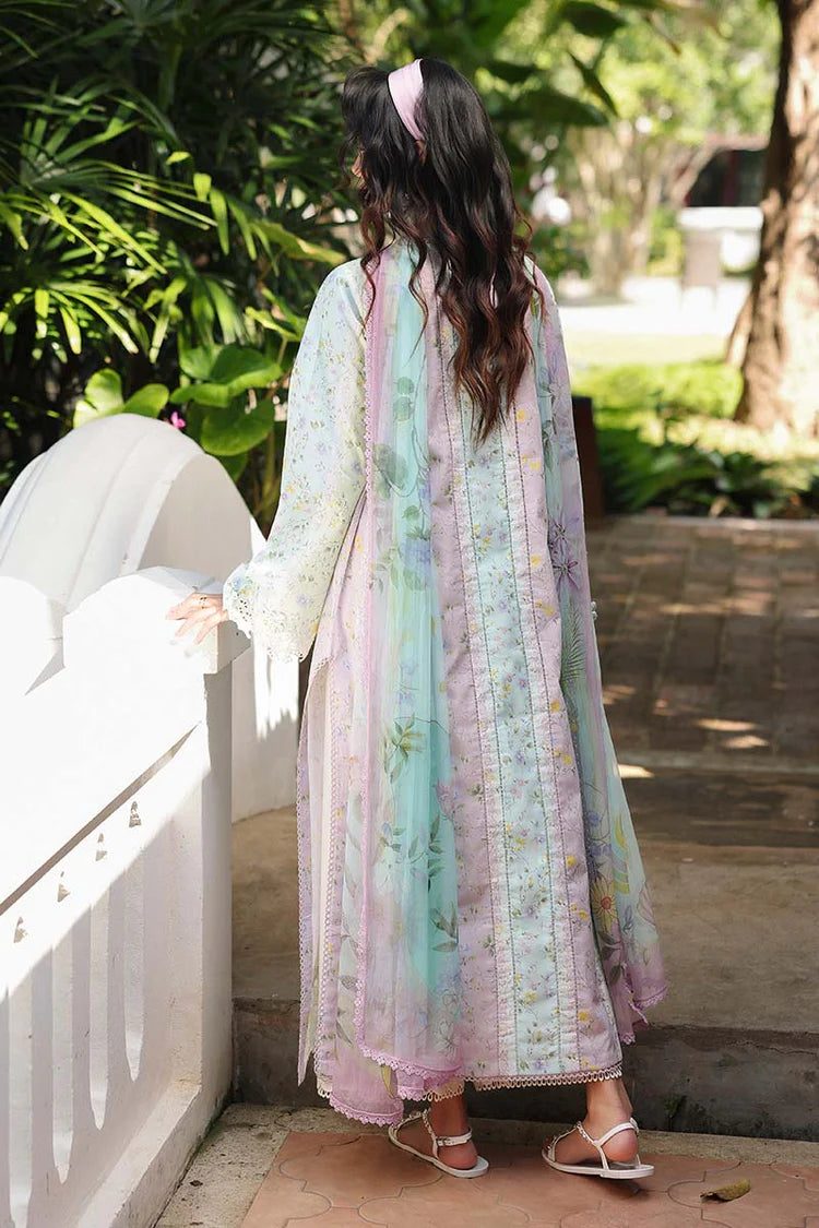 QALAMQAR-3PC LAWN PRINTED EMB SHIRT WITH SILK PRINTED DUPATTA AND TROUSER-UR-057