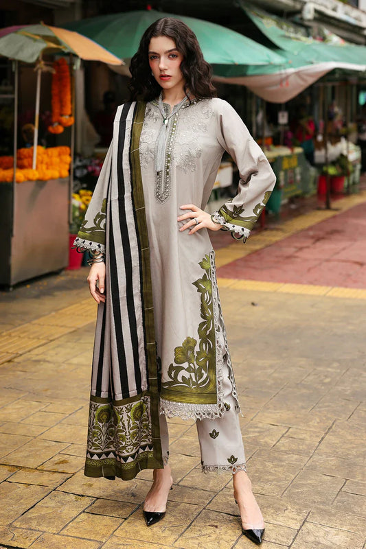 CHARIZMA-3PC KHADDAR PRINTED EMB SHIRT WITH KHADDAR PRINTED DUPATTA AND PRINT TROUSER-UR-1791