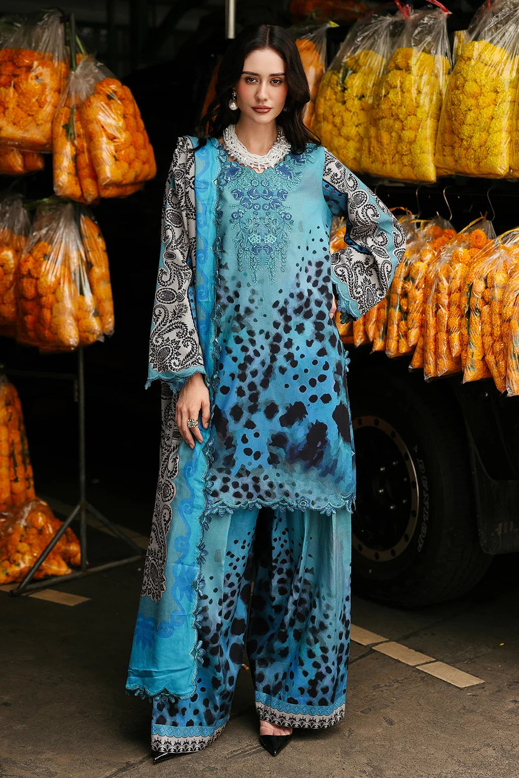 CHARIZMA-3PC KHADDAR PRINTED EMB SHIRT WITH KHADDAR PRINTED DUPATTA AND PRINT TROUSER-UR-1789