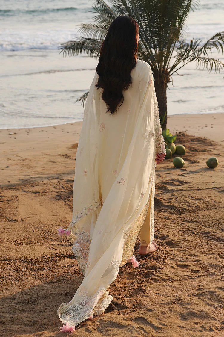 QALAMQAR-3PC LAWN LASERCUTWORK EMBROIDERED SHIRT WITH KHAADI NET EMBROIDERED DUPATTA AND TROUSER-UR-3649