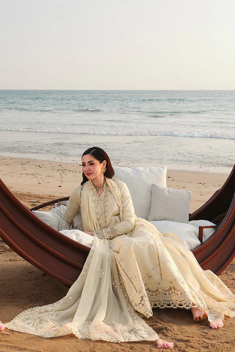 QALAMQAR-3PC LAWN LASERCUTWORK EMBROIDERED SHIRT WITH KHAADI NET EMBROIDERED DUPATTA AND TROUSER-UR-3649