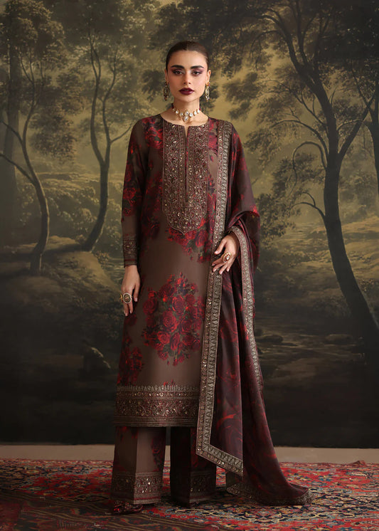 ZAINAB CHOTANI-3PC SHAMOZE SILK PRINTED EMBROIDERED SHIRT WITH SOFT SILK PRINTED EMB DUPATTA & EMB TROUSER-UR-2744