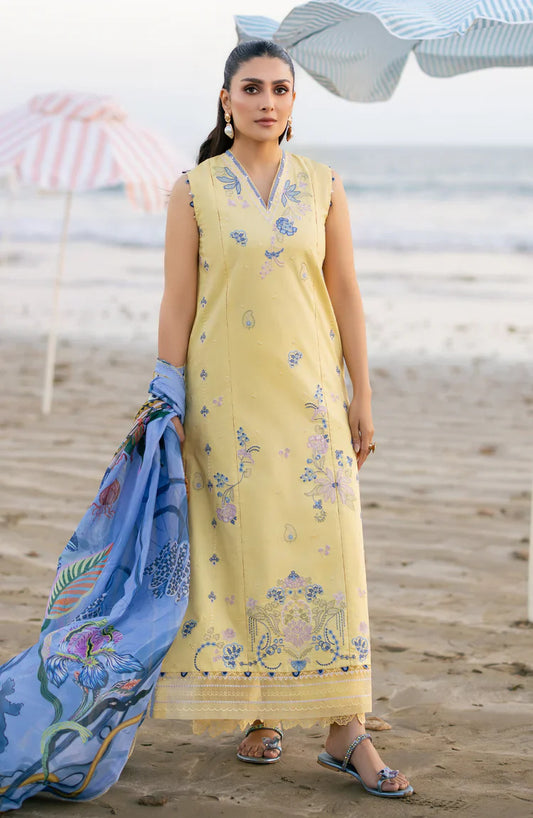 SERAN-3PC LAWN EMBROIDERED SHIRT WITH CHIFFON PRINTED DUPATTA AND TROUSER-UR-4876