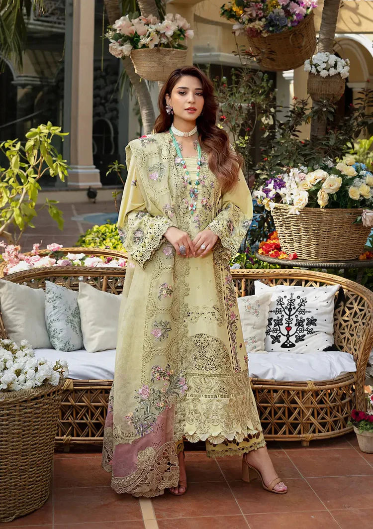 ELAF-3PC LAWN CHIKANKARI EMBROIDERED SHIRT WITH KHAADI NET EMB DUPATTA AND EMB TROUSER-UR-3510