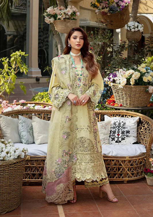 ELAF-3PC LAWN CHIKANKARI EMBROIDERED SHIRT WITH KHAADI NET EMB DUPATTA AND EMB TROUSER-UR-3510