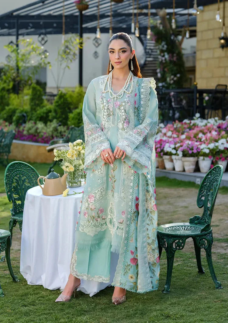 ELAF-3PC LAWN CHIKANKAARI EMBROIDERED SHIRT WITH CHIFFON PRINTED DUPATTA AND TROUSER-UR-3642