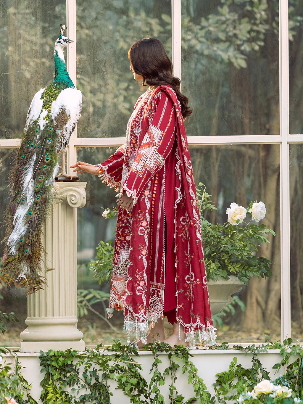 BIN ILYAS-3PC LAWN HEAVY EMBROIDERED SHIRT WITH KHADDI NET EMBROIDERED DUPATTA & LAWN TOUSER-UR-3628