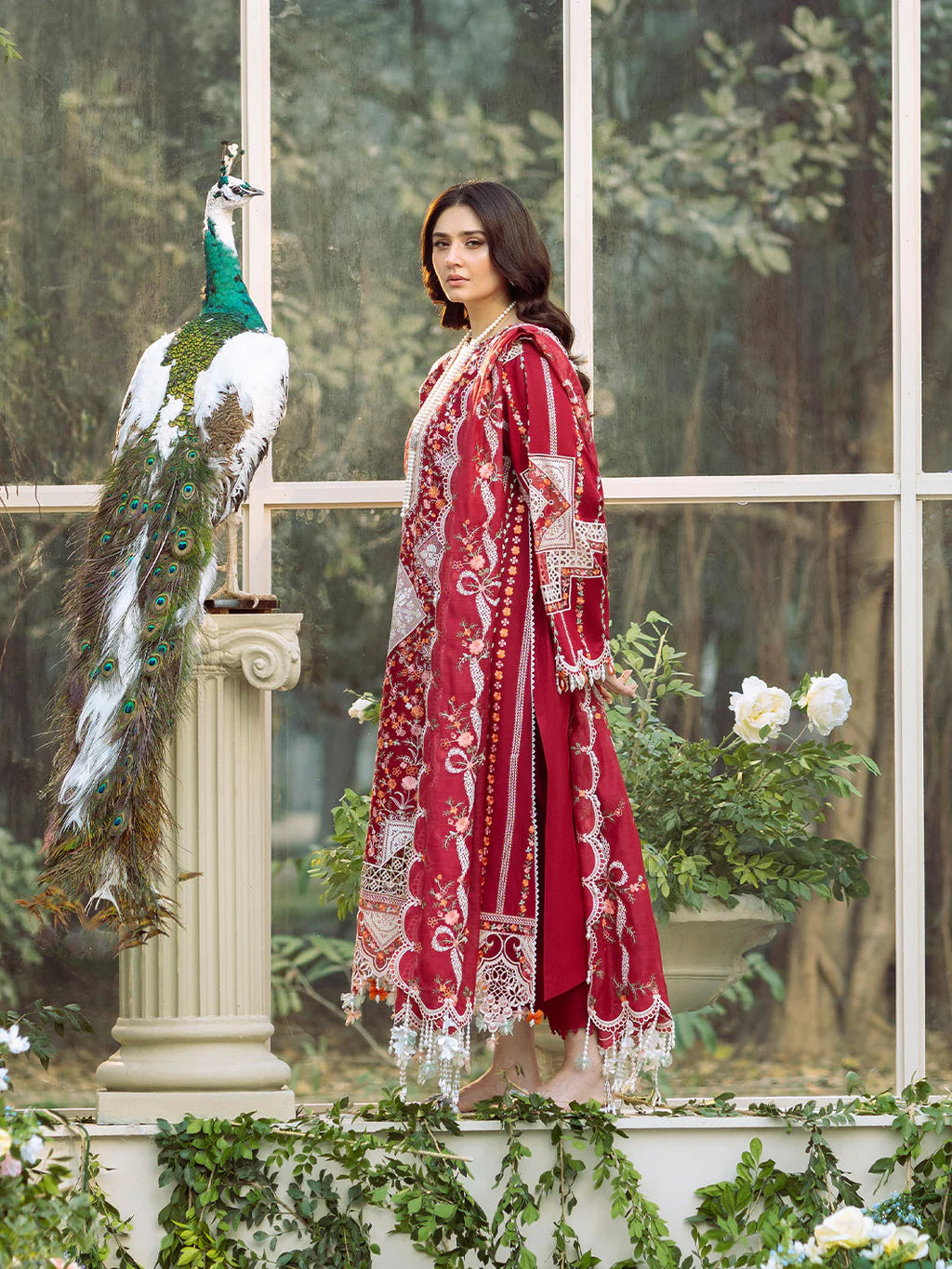 BIN ILYAS-3PC LAWN HEAVY EMBROIDERED SHIRT WITH KHADDI NET EMBROIDERED DUPATTA & LAWN TOUSER-UR-3628