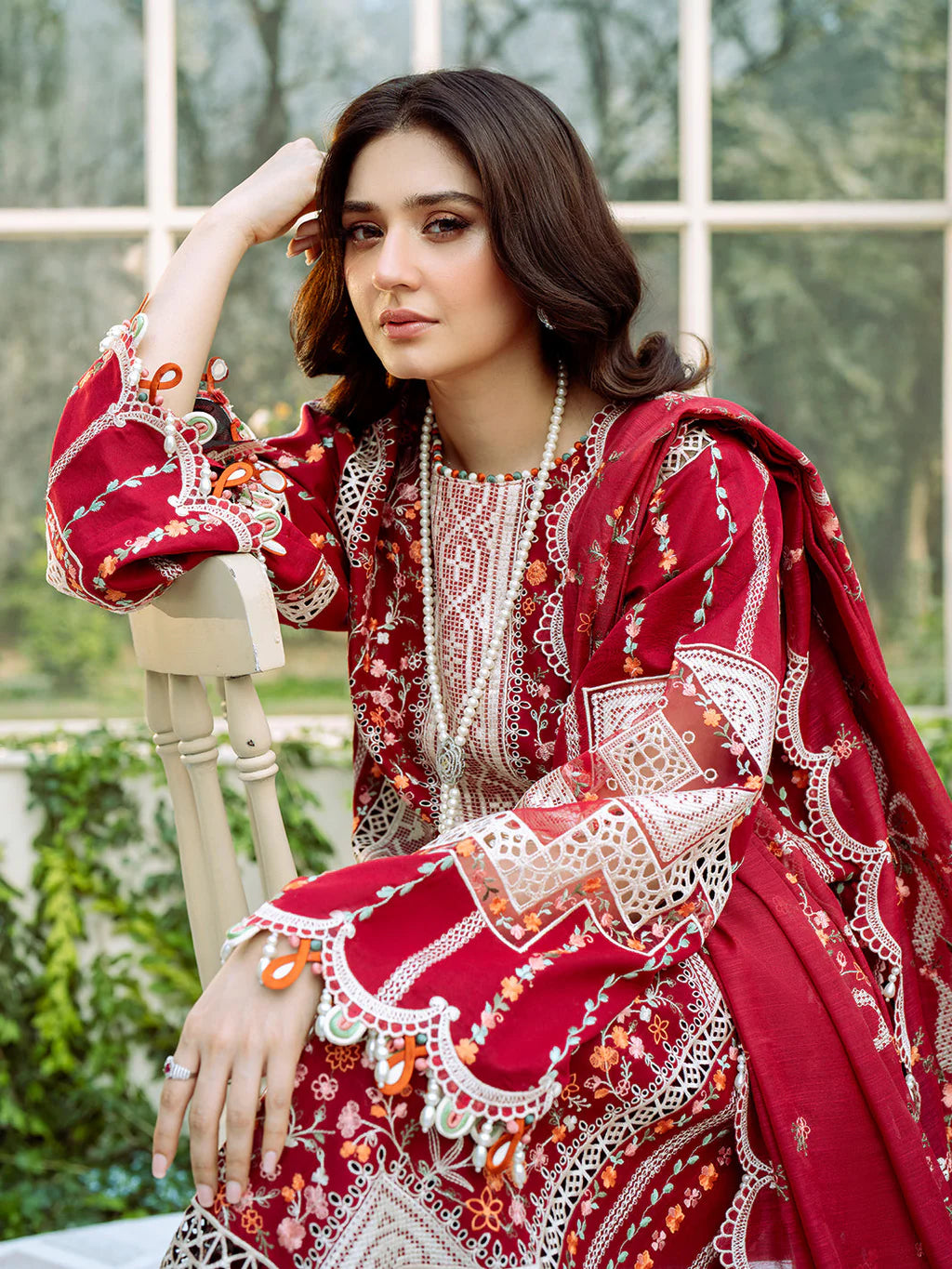 BIN ILYAS-3PC LAWN HEAVY EMBROIDERED SHIRT WITH KHADDI NET EMBROIDERED DUPATTA & LAWN TOUSER-UR-3628