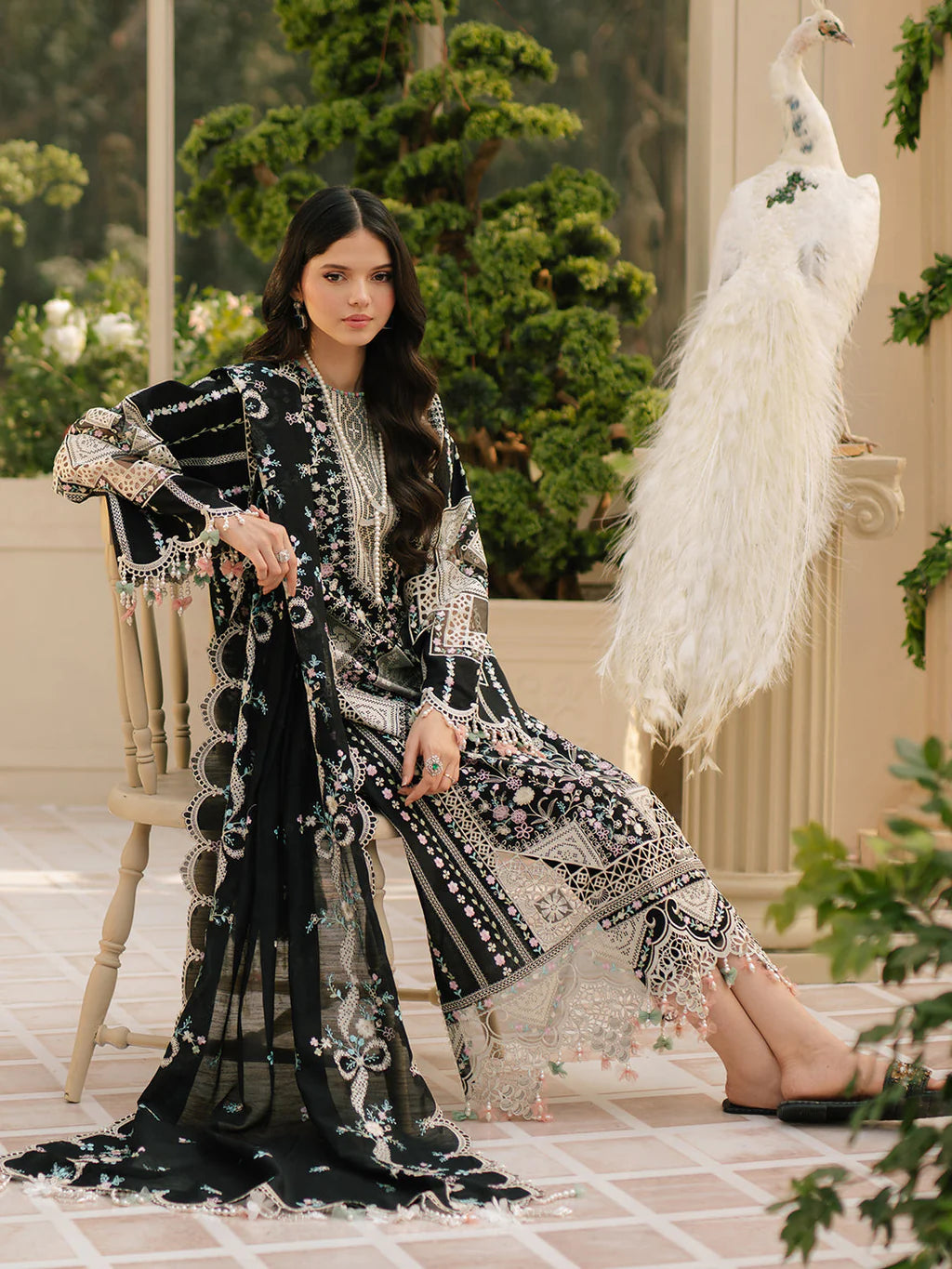 BIN ILYAS-3PC LAWN HEAVY EMBROIDERED SHIRT WITH KHADDI NET EMBROIDERED DUPATTA & LAWN TOUSER-UR-3622
