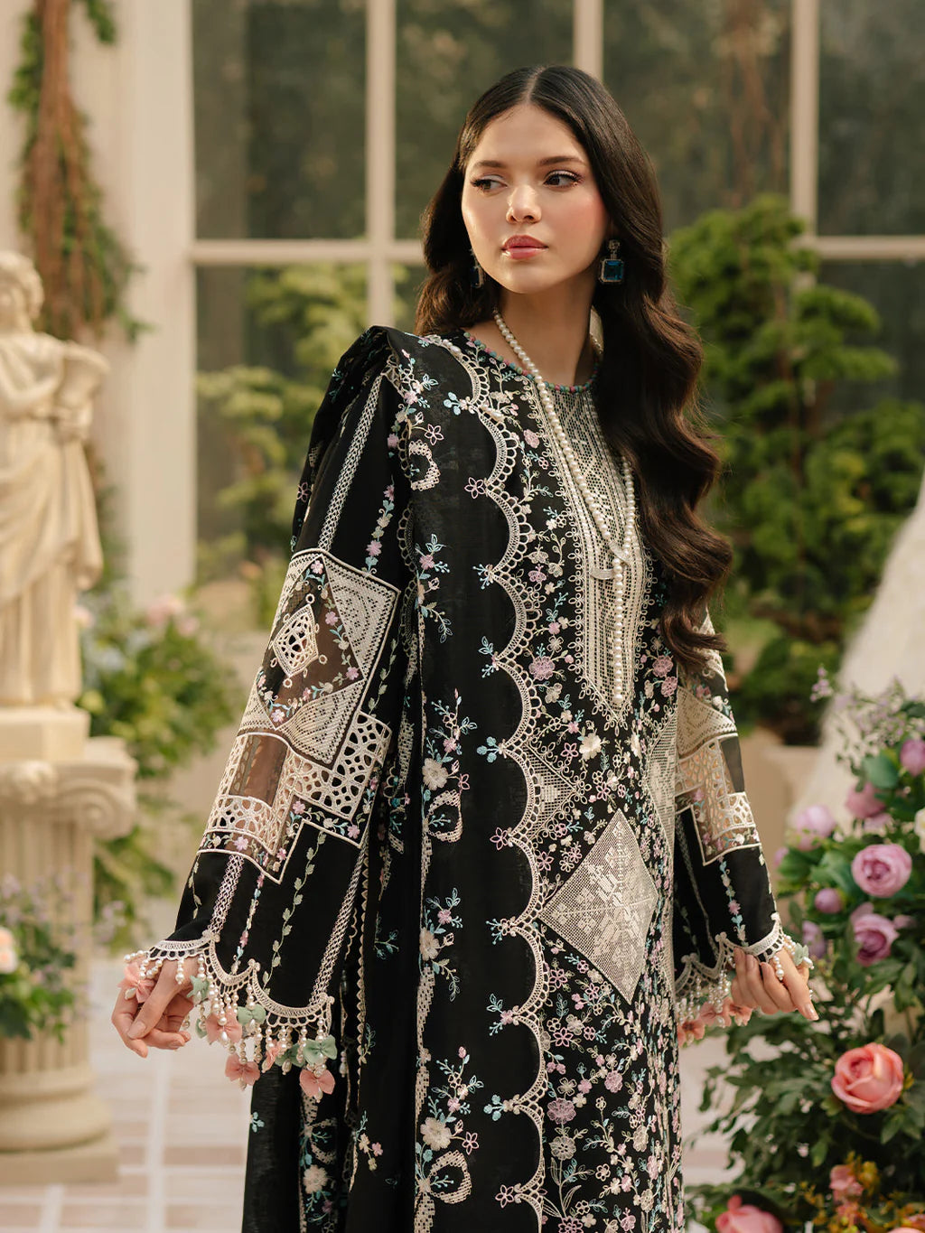 BIN ILYAS-3PC LAWN HEAVY EMBROIDERED SHIRT WITH KHADDI NET EMBROIDERED DUPATTA & LAWN TOUSER-UR-3622