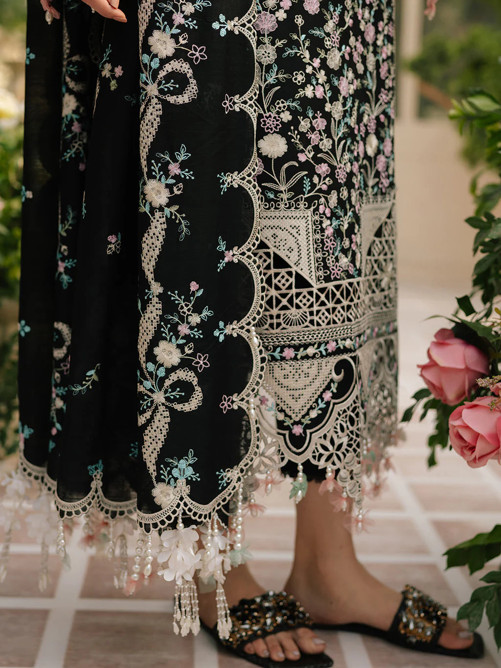 BIN ILYAS-3PC LAWN HEAVY EMBROIDERED SHIRT WITH KHADDI NET EMBROIDERED DUPATTA & LAWN TOUSER-UR-3622