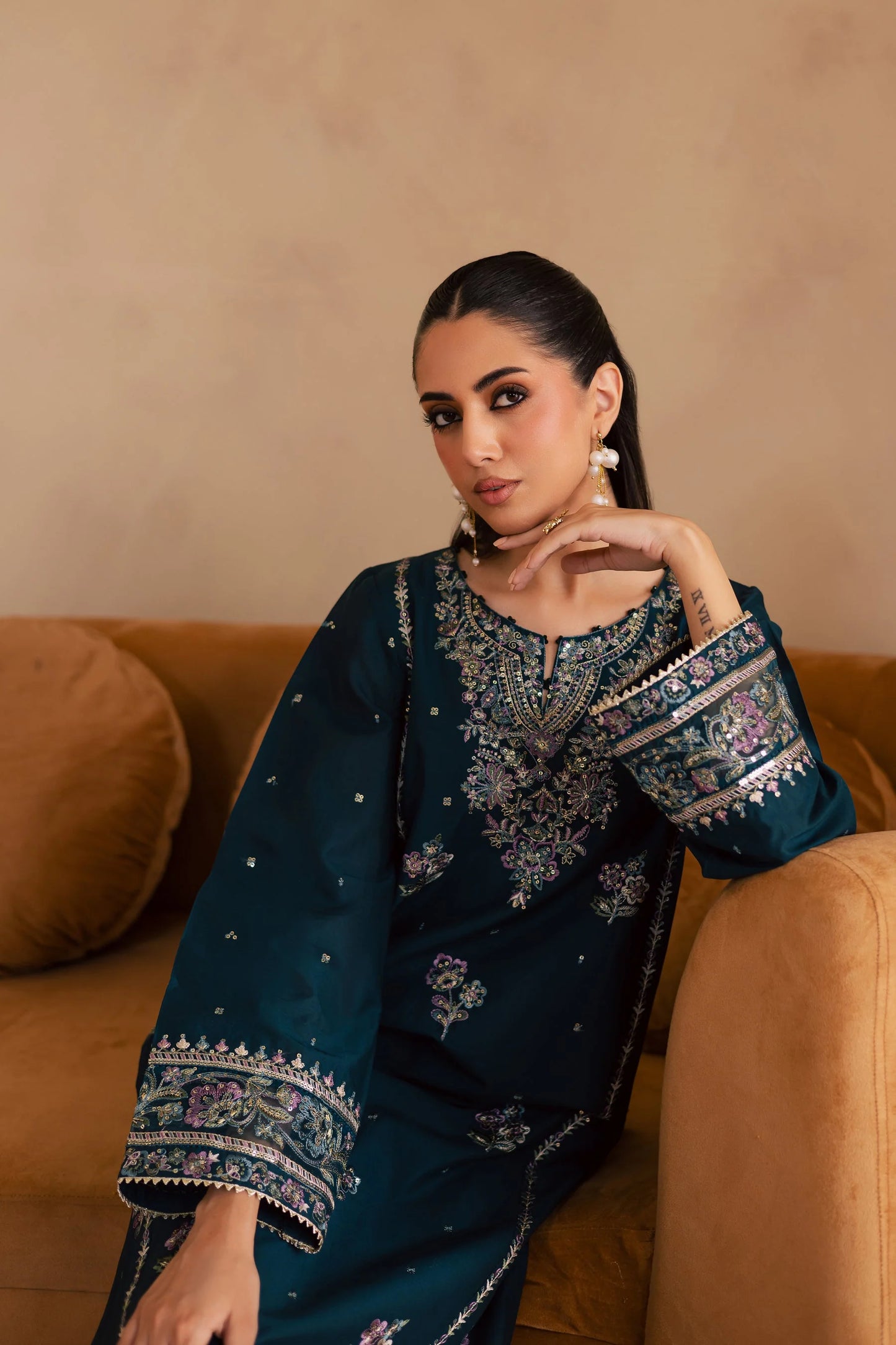 BATIK-2PC DHANAK SEQUIN EMBROIDERED SHIRT & EMBROIDERED TROUSER-UR-4010