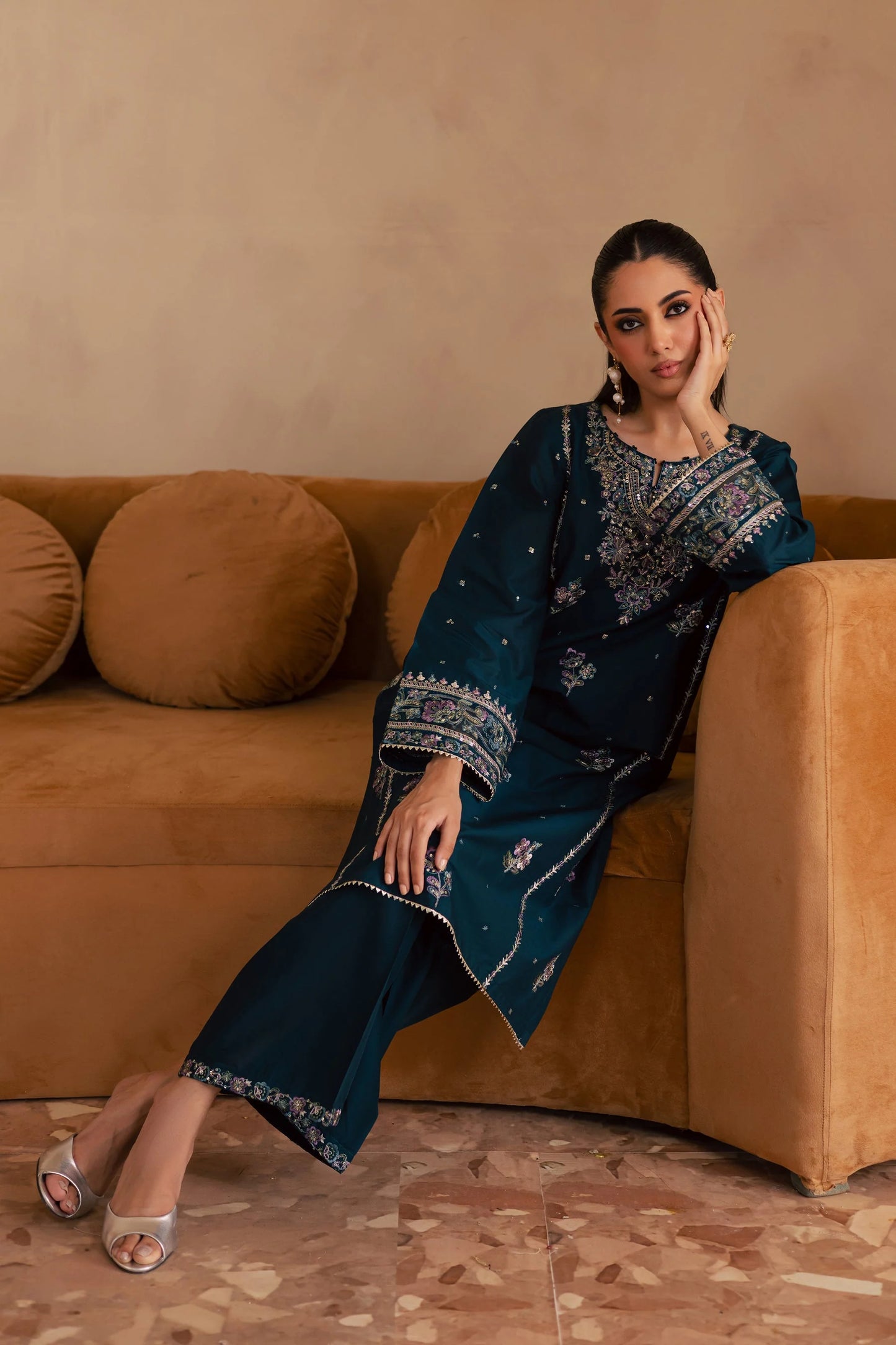 BATIK-2PC DHANAK SEQUIN EMBROIDERED SHIRT & EMBROIDERED TROUSER-UR-4010