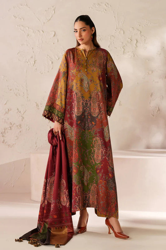 BAROQUE-3PC KHADDAR PRINTED SHIRT WITH KHADDAR PRINTED DUPATTA AND PRINTED TROUSER-UR-1854